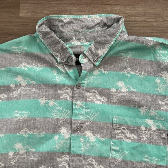 MOLOKAI Surf Gray Turquoise Palm Tree Short Sleeve Button Down Men Size XL - Picture 6 of 6
